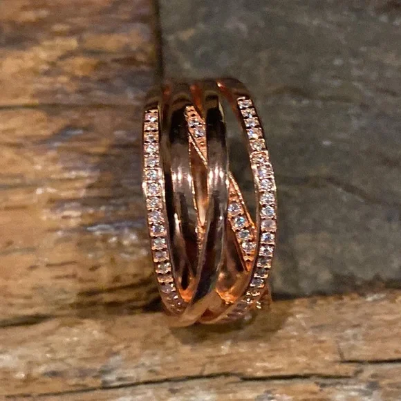 New Pandora Sparkling & Polished Lines ring 925-14k rose gold, CZs 2 sizes - Picture 3 of 10